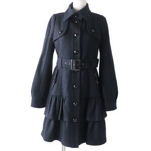 Burberry Blue Label wool coat frill  women size 36 Japan limited black with belt